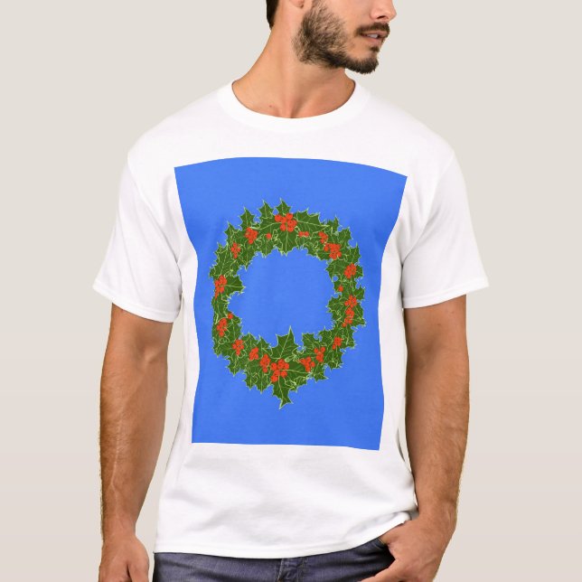 Camiseta Feliz Red Berry e Holly Wreath para o Natal (Frente)
