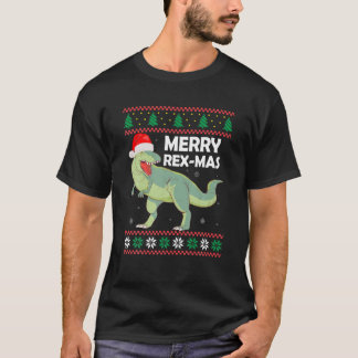 Camiseta Feliz Rex-Mas Ugly Sweater presentes de Natal Dino