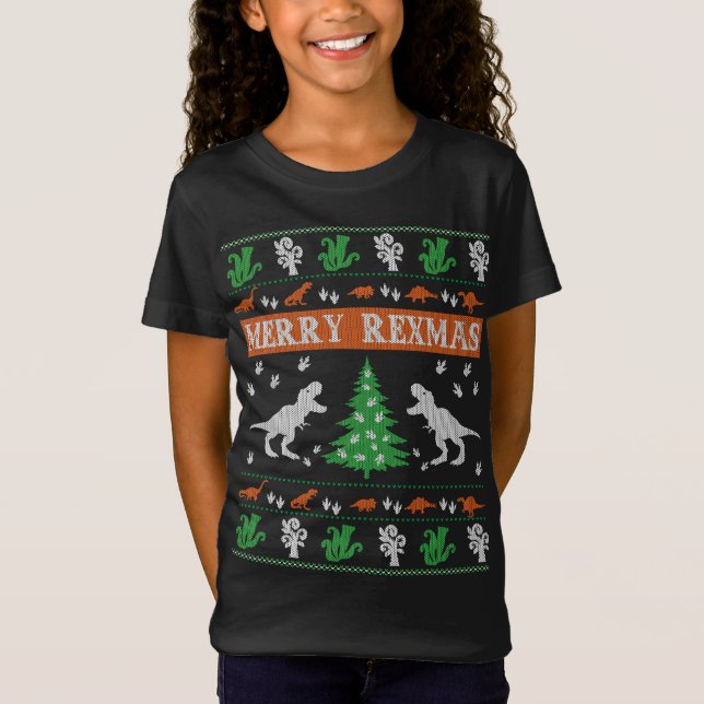 Camiseta Feliz Rexmas Dinossauro Feio Doce De Natal (Frente)