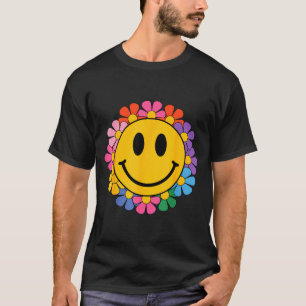 Camiseta Feliz Rosto Sorriso Margarida Retro Estética Prépp