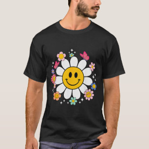 Camiseta Feliz Rosto Sorriso Margarida Retro Estética Prépp