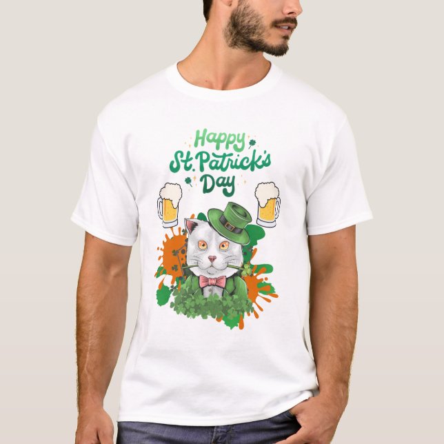 Camiseta Feliz Rua, Dia de Patrick, Gato (Frente)