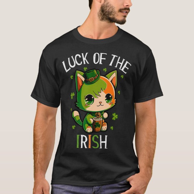Camiseta Feliz Rua Dia de Patrick Sorte do Gato Irlandês e  (Frente)