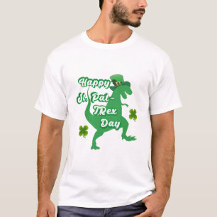 Camiseta Feliz Rua do Dia dos Patricões Engraçado T-rex Din