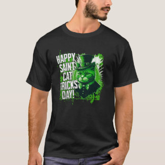 Camiseta Feliz Rua Gato Truques Dia Santo Paddy's Day Lepre
