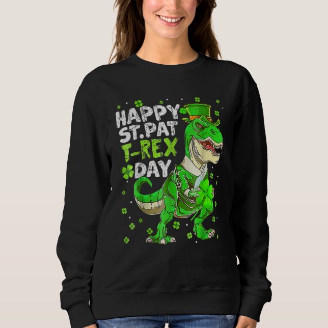 Camiseta Feliz Rua no Dia de Trex Dinossauro Dia de São Pat (Frente)