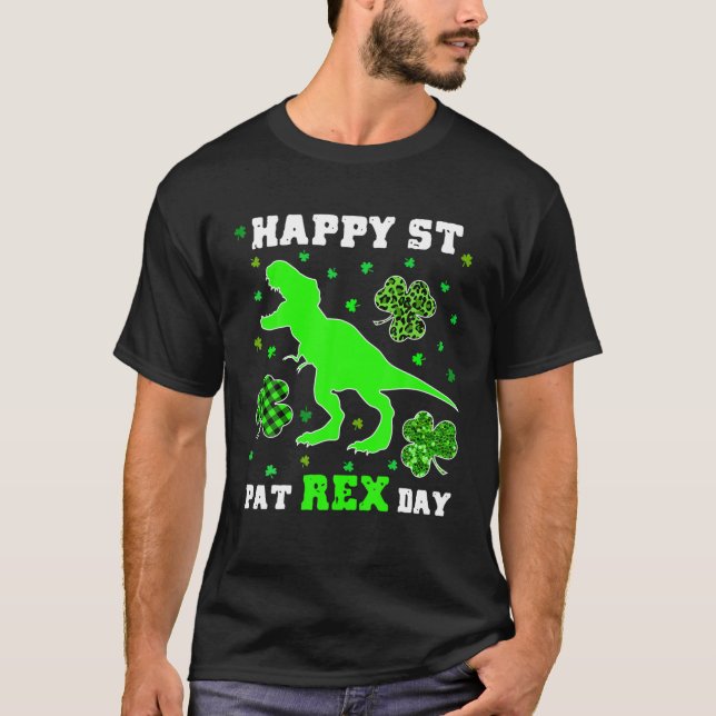 Camiseta Feliz Rua no Dia do Trex Dinossauro Patricaria no  (Frente)