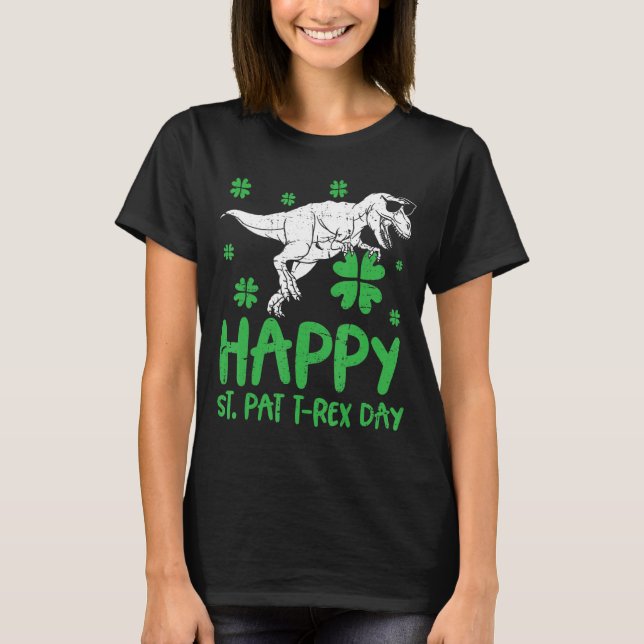 Camiseta Feliz Rua no Rex Dinossaur Saint Patrick, Dia de S (Frente)