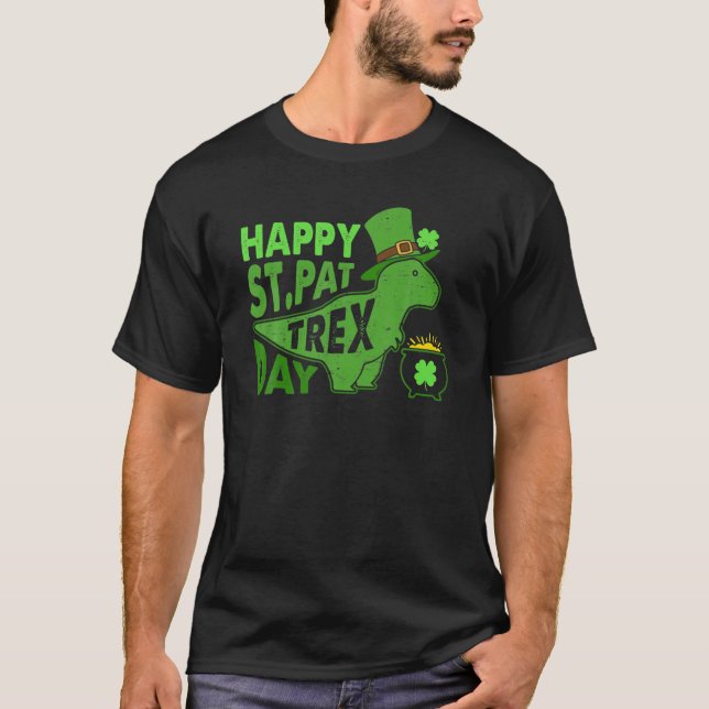 Camiseta Feliz Rua no T Rex Saint Patrick Dinosaur Bo (Frente)