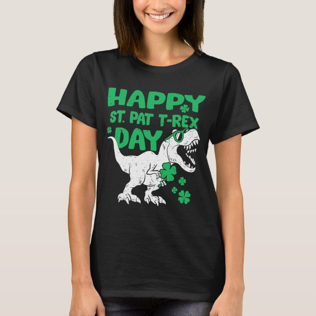 Camiseta Feliz Rua no T-Rex Saint Patrick Dinosaur Bo (Frente)