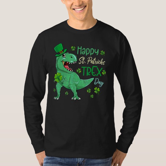 Camiseta Feliz Rua no T Rex Saint Patrick Dinosaur Bo (Frente)