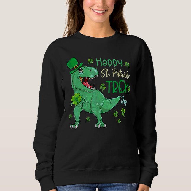 Camiseta Feliz Rua no T Rex Saint Patrick Dinosaur Bo (Frente)