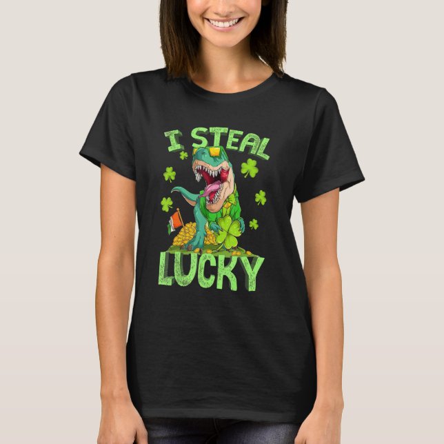Camiseta Feliz Rua no T Rex Saint Patrick Dinosaur Bo (Frente)