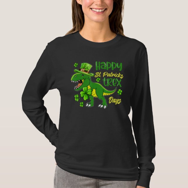 Camiseta Feliz Rua no T Rex Saint Patrick Dinosaur Bo (Frente)
