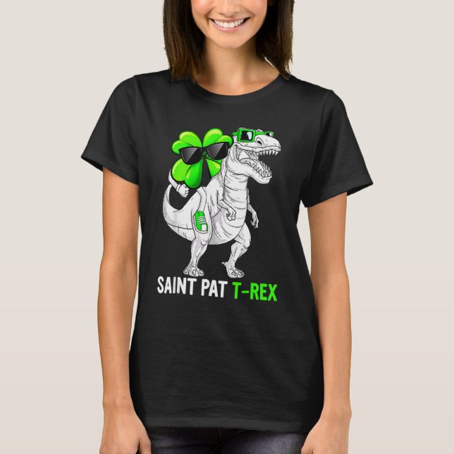 Camiseta Feliz Rua no T Rex Saint Patrick Dinosaur Bo (Frente)