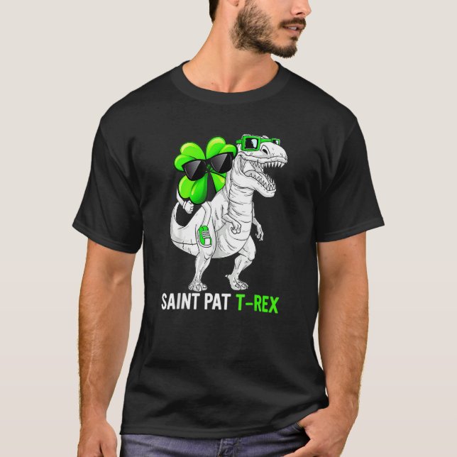 Camiseta Feliz Rua no T Rex Saint Patrick Dinosaur Bo (Frente)