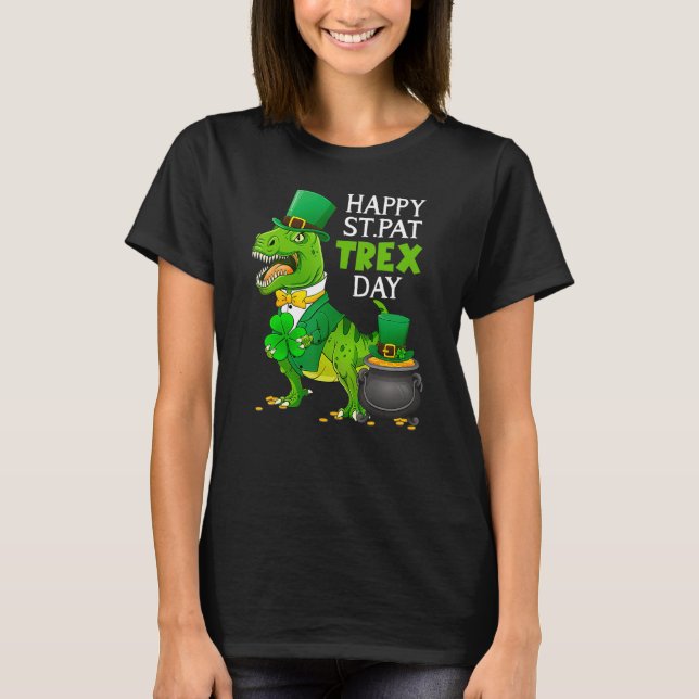 Camiseta Feliz Rua no T Rex Saint Patrick Dinosaur Bo (Frente)