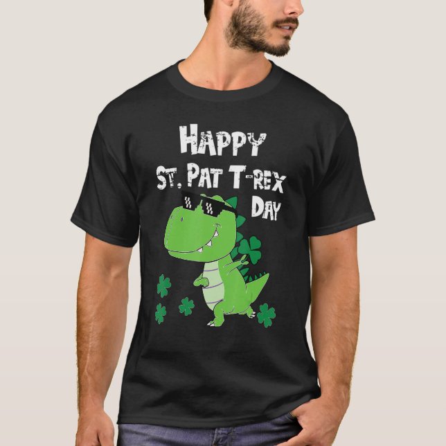 Camiseta Feliz Rua no T Rex Saint Patrick Dinosaur Bo (Frente)