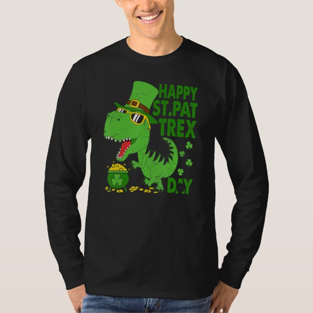 Camiseta Feliz Rua no T Rex Saint Patrick Dinosaur Bo (Frente)