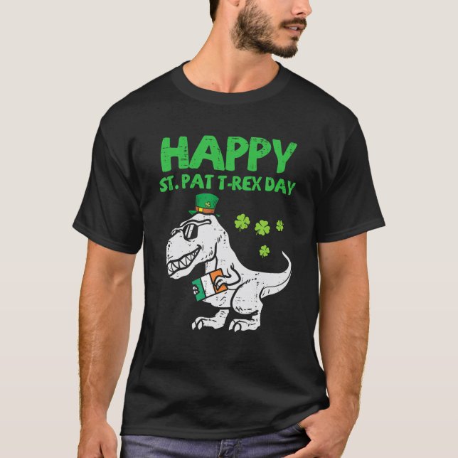 Camiseta Feliz Rua no Trex Day S Irish Dino Saurus Trex Boy (Frente)
