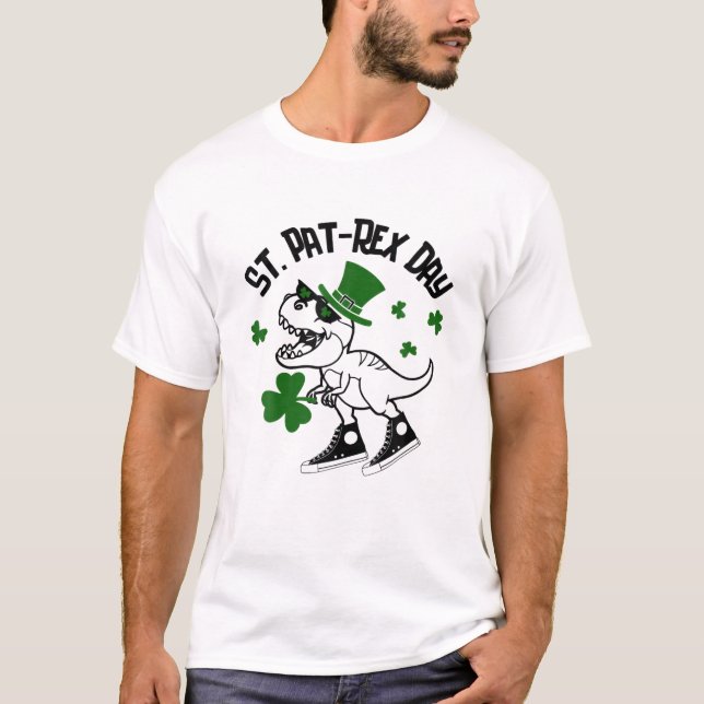 Camiseta Feliz Rua no Trex Saint Patrick Dinosaur Kid (Frente)