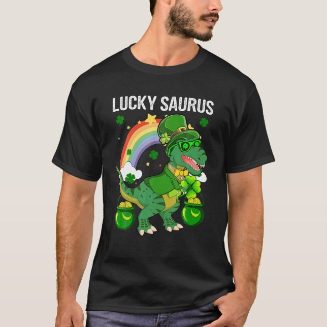 Camiseta Feliz Rua Patrick Day Funny Cute Saurus Rainb (Frente)
