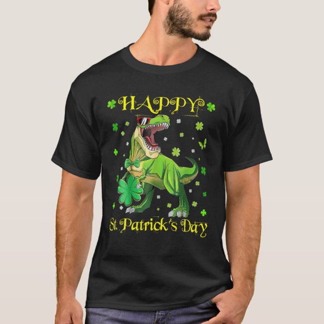 Camiseta Feliz Rua Patrick Day Hat Irish Rex Dinosaur Shamr (Frente)