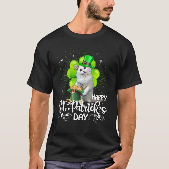 Camiseta Feliz Rua Patrick S Day Ragdoll Cat Shamrock Lucky (Frente)