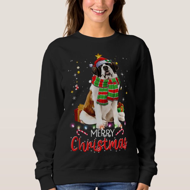 Camiseta Feliz Santo de Natal Bernard Santa Hat Tree Light (Frente)