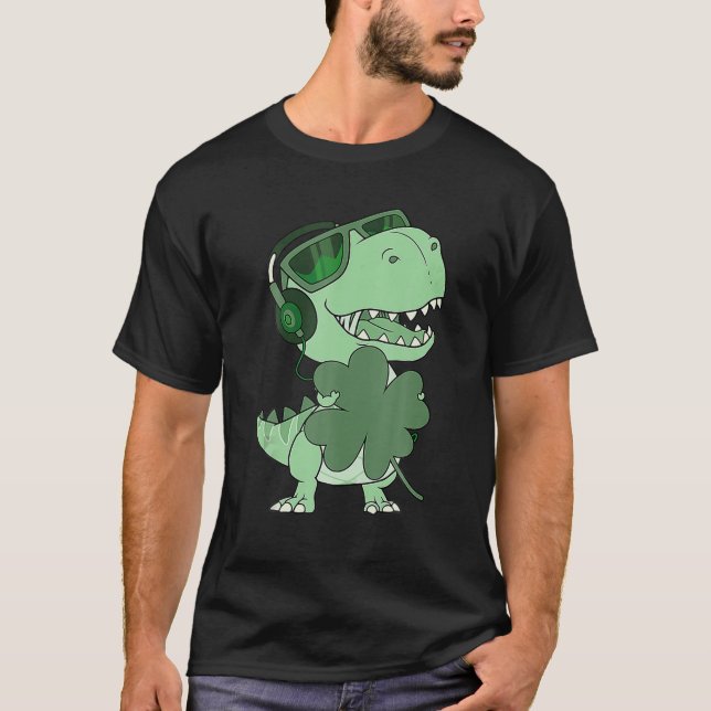 Camiseta Feliz Santo Pat Rex Day Dinossaur Shamrock Rua Pat (Frente)