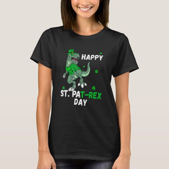 Camiseta Feliz São Patricks Pat Rex Day T Rex Dinosaur Ki (Frente)
