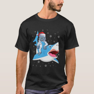 Camiseta Feliz Sharkmas Engraçado Santa Hat Yeti, Tubarão A
