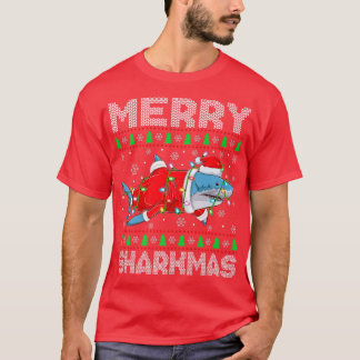 Camiseta Feliz Sharkmas Xmas Luzes Feias Papais noeis Tubar