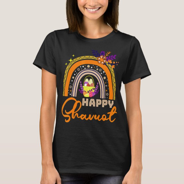 Camiseta Feliz Shavuot Judaico Arco-Íris Hebraico Judaísmo  (Frente)