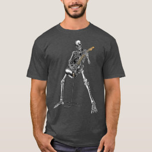 Camiseta Feliz Skeleton Guitar Cara Spookie Halloween Rock