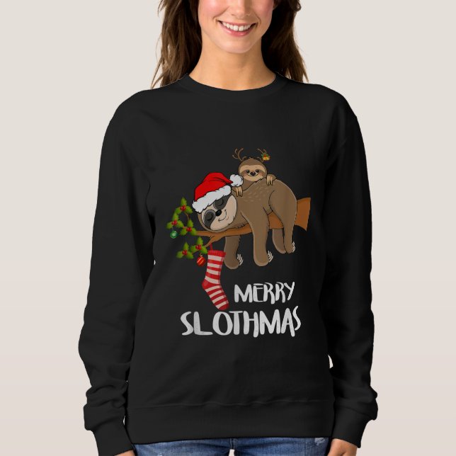 Camiseta Feliz Sloth Santa Hat Fala Natal (Frente)