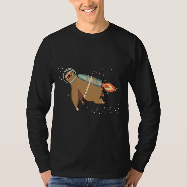 Camiseta Feliz Sloth Spaceman Rocket Jet Pack Equipado (Frente)