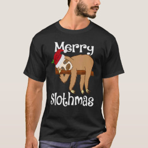 Camiseta Feliz Slothmas Roupa de Natal Fofa Papai Noel Preg