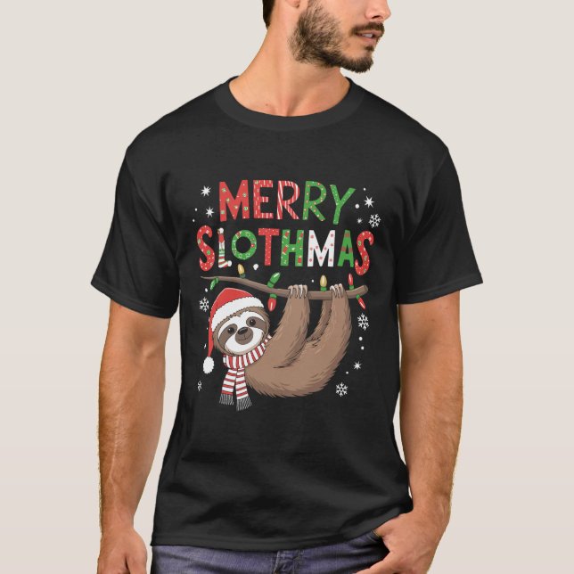 Camiseta Feliz Slothmas Santa Hat Pijamas Sloth Lover Girls (Frente)