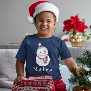 Camiseta Feliz Snowman Blue Personalised Boys Name