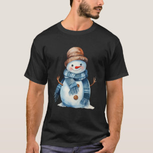 Camiseta Feliz Snowman Sorri com Carrot Nose Scarf Winter