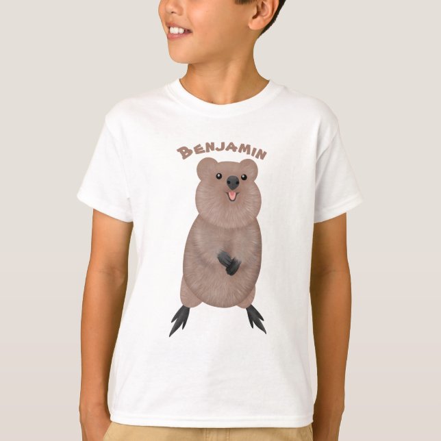 Camiseta Feliz sorriso, design de desenho animado de quokka (Frente)