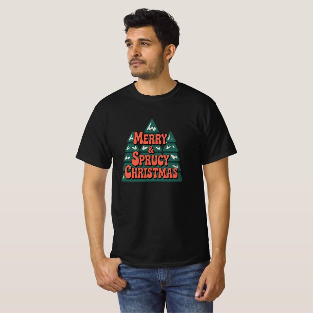 Camiseta Feliz Sprucy Natal Férias FestivasCamisa de árvore (Frente Completa)