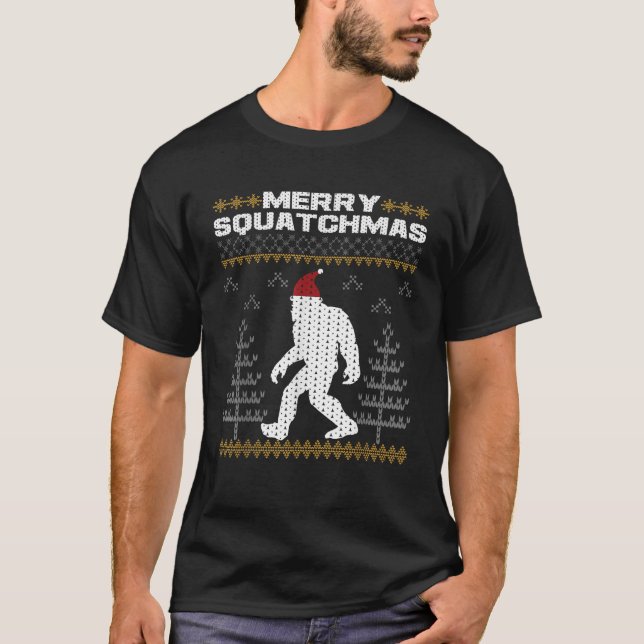 Camiseta Feliz Squatchmas Bigfoot Sasquatch Feio Natal (Frente)