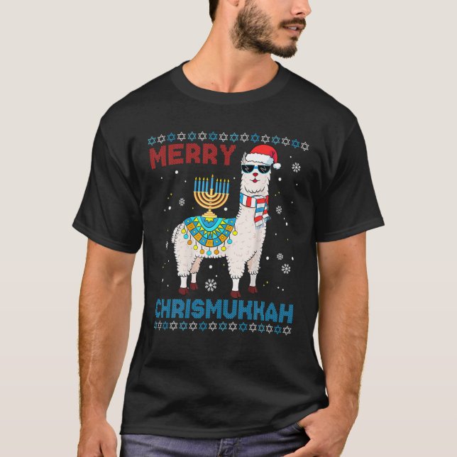 Camiseta Feliz Suave De Xmas Chrismukkah Cute Llama Em (Frente)
