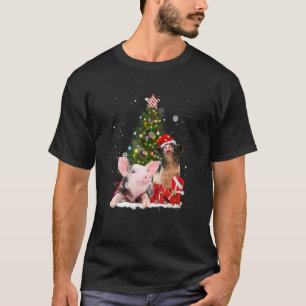 Camiseta Feliz Suínos Rosa Rosa-Rosa Negras Reindeer Hat Xm