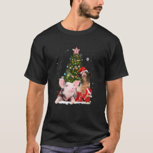 Camiseta Feliz Suínos Rosa Rosa-Rosa Negras Reindeer Hat Xm