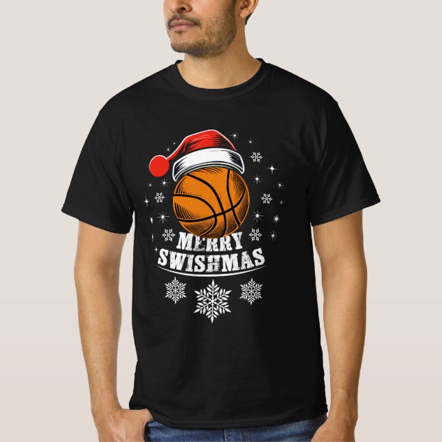 Camiseta Feliz Swishmas para ventiladores de bolas de basqu (Frente)