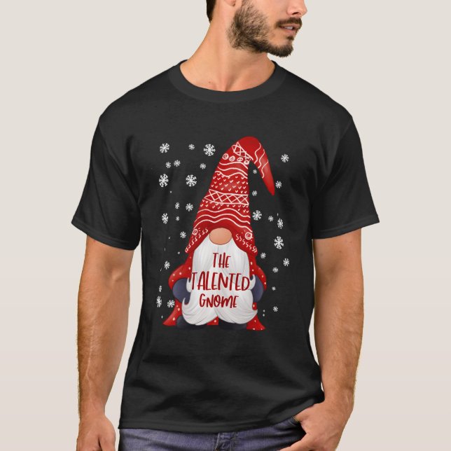 Camiseta Feliz Talentoso Família Gnome Correspondente Natal (Frente)