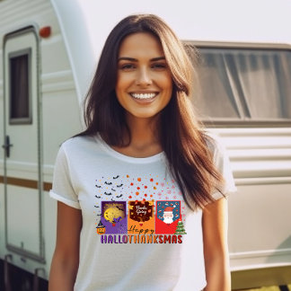 Camiseta Feliz Tema de Cartão de Boas Festas de Hallowgraça